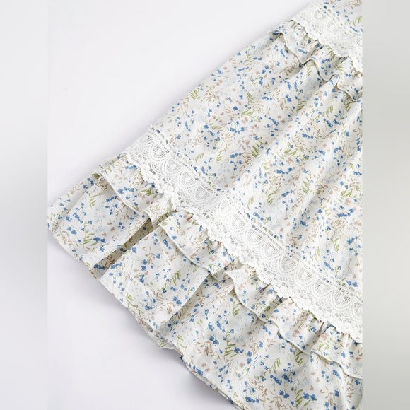 ☀️BNWOT Floral Print Guipure Lace Insert Ruffle Trim Dress! - Picture 4 of 9